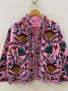 Hand Embroidered Floral Mandarin Collar Cotton <b>Poncho</b> Adult Women's Bohemian Spring Full Sleeve Outerwear - Product Image 5