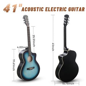Guitare Folk KMA102 avec amplificateur 15W, accordeur et autres accessoires, panneau en tilleul de 38 pouces, bordure mate, finition bleu frotté, prix - Product Image 2