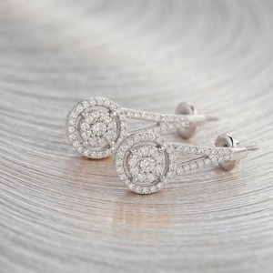 Classic Plated White Gold Moissanite <b>Earrings</b> Round Cut <b>Diamond</b> Halo Stud <b>Earrings</b> for Wedding Party Wear - Product Image 5