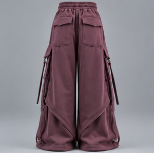 Pantalones Cargo Borgoña de Pierna Ancha para Hombre con Bolsillos Laterales, Cintura Elástica con Cordón, Estilo Urbano - Product Image 3