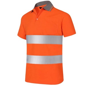 Orange Fluorescent Reflective Polo Shirt High Visibility Safety Workwear Tape Breathable Flame-Retardant Polyester <b>Construction</b> - Product Image 3