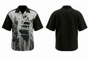 เสื้อเชิ้ตเดรสพิมพ์ลายสีแดงแขนสั้นติดกระดุมสำหรับผู้ชาย สไตล์วินเทจ ลายกราฟิก ลำลอง ใส่ได้ในฤดูร้อน สไตล์ฮาวาย เสื้อเชิ้ตเดรสแนวสตรีท - Product Image 3