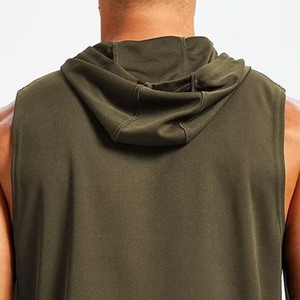 เสื้อกล้ามมีฮู้ดแขนกุดสำหรับผู้ชาย สีทึบ แห้งเร็ว ผ้าถัก ทรงปกติ ใส่สบายในฤดูร้อน สีเขียว - Product Image 5