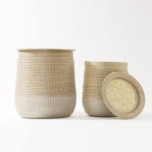 Cesto de Ropa Ecológico Moderno de Seagrass con Tapa de Nácar, Cestas de Almacenamiento Tejidas a Mano para Sala de Estar, Dormitorio y Baño - Product Image 3