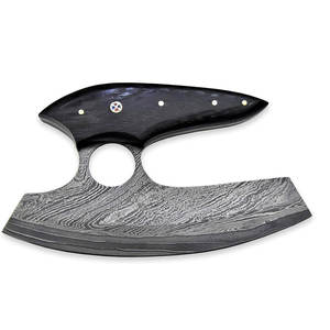 Custom Handmade Damascus Steel Pizza Cutter Outdoor Knife Premium Wooden Handle Kitchen Axe with Genuine Leather Sheath - Product Image 2