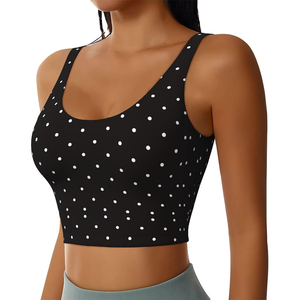 Sujetador deportivo transpirable y sencillo para yoga, color negro con puntos blancos, que absorbe la humedad, de alta sujeción, para gimnasio, para adultos. - Product Image 3