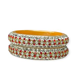 Juego de Brazaletes Acrílicos Rojos Transparentes Resistentes al Agua y al Deslustre, con Borde de Perlas, Chapados en Oro, Modernos, para Bodas, Uso Festivo, Precio al por Mayor - Product Image 3