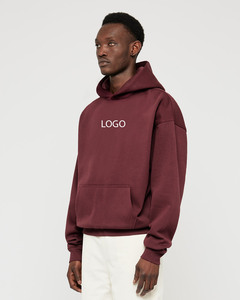 High Quality Burgundy Oversized Men Hoodies Heavyweight Cotton Fleece Pullover Streetwear Sweatshirt OEM ODM Private Label - Product Image 2