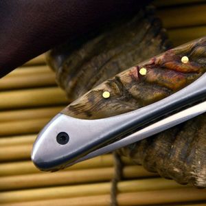 Couteau de chasse en acier inoxydable à pointe tombante avec manche en bois et étui en cuir, design avec bouton de réglage au pouce, pour usage extérieur - Product Image 3