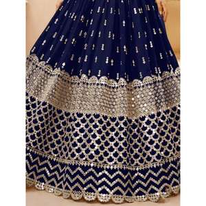 Magnifique bleu marine paillettes Georgette Wedding Wear Lehenga Choli - Product Image 2
