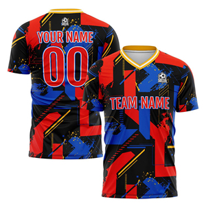 เสื้อฟุตบอลแบบซับลิเมชั่นคุณภาพดีที่สุดจากโรงงานผู้ผลิต (OEM) คอวี แขนสั้น ลายพิมพ์เรขาคณิต ระบายเหงื่อได้ดี เหมาะสำหรับทุกเพศทุกวัย ชุดทีม - Product Image 2