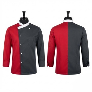 เสื้อเชฟผู้ชาย พรีเมียม 65/35 โพลีคอตตอนทวิล 200 GSM สีแดงดำ คัลเลอร์บล็อก แขนยาว รับสกรีนโลโก้ ชุดยูนิฟอร์มครัว ชุดทำงาน - Product Image 1