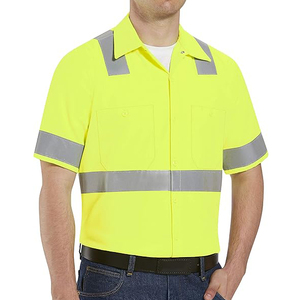 T-shirts de sécurité haute visibilité personnalisés avec logo pour hommes et femmes, avec bandes réfléchissantes à boutons et LED clignotantes, Classe 1, 100% coton - Product Image 3