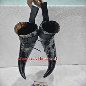 Cuerno de Buey de la Mejor Calidad, Pulido, Estilo Antiguo, con Soporte de Cuero para Decoración de Fiestas Vikingas, con Tamaño y Logotipo Personalizables - Product Image 4