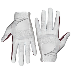 White Genuine Leather Golf Gloves <b>Full</b> Finger Non <b>Slip</b> Unisex Sports Glove With Breathable Fabric And Pull On Closure - Product Image 1