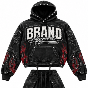 Conjunto Deportivo Personalizado con Lavado Ácido y Apariencia Vintage con Pedrería, Nuevo Conjunto de Sudadera para Correr a la Moda para Unisex, Ropa Cómoda - Product Image 3