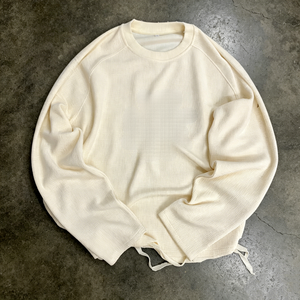 T-shirt à manches longues pour homme, coupe classique, col rond, tricot gaufré, respirant, couleur unie, décontracté, manches raglan, 100% coton - Product Image 5