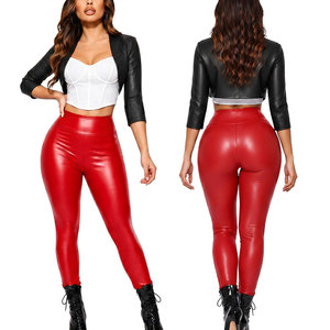 Legging en cuir élégant pour femme, coupe ajustée, taille mi-haute, respirant, longueur intégrale, pour usage décontracté - Product Image 1