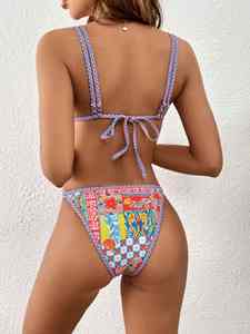 Conjunto de Bikini de Dos Piezas para Mujer de Alta Calidad, Sujetador Push-Up, Nailon y Algodón Ecológicos de Secado Rápido, Cuello en V, Ropa de Playa - Product Image 3