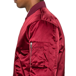 Blouson bomber en satin rouge pour homme de qualité supérieure, séchage rapide, respirant, fermeture éclair, avec poche sur la manche. - Product Image 6