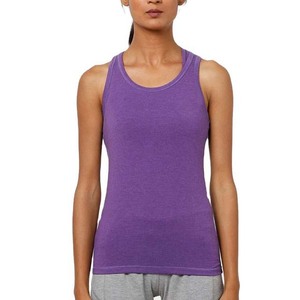 Débardeur en tricot pour femme, col rond, violet, décontracté, respirant, couleur unie, 100% coton, longueur normale - Product Image 4