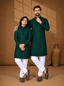<b>Men's</b> Rayon Chikankari Embroidered <b>Kurta</b> <b>Pajama</b> Set Traditional Indian Ethnic Wear - Product Image 2