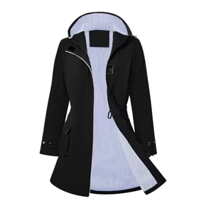 Manteau de pluie vintage à capuche pour femme, coupe longue, coupe-vent, décontracté, pour l'extérieur, style trench, avec logo personnalisé, boutons longs, luxe, OEM, vente chaude - Product Image 3