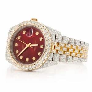 Reloj de Lujo con Cristales para un Estilo Elegante, Reloj de Cuarzo para Hombre de 40 mm, Esfera Roja, Cristal de Zafiro, Diamante Moissanita, Dos Tonos, Oro y Plata - Product Image 6