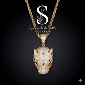 Colliers et pendentifs classiques pour hommes, style hip-hop, plaqués or 14 carats, tête de léopard, zircone cubique, cuivre - Product Image 1