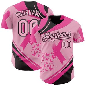 Maillot de baseball personnalisé pour adultes, ruban rose, sensibilisation au cancer du sein, impression sublimée, uniforme d'équipe, 100% polyester respirant, manches courtes - Product Image 6