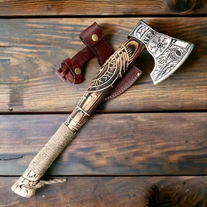 Premium Handcrafted Odin Viking <b>Axe</b> | Carbon Steel Blade, Engraved <b>Wooden</b> Handle | Authentic Norse Style Collectible - Product Image 1