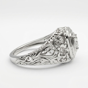 Anillo de Diamante Cultivado en Laboratorio en Oro Blanco de 10K |   Anillo de Compromiso Floral - Product Image 3