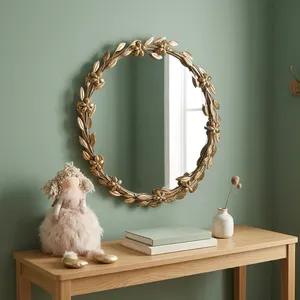 Vintage Gold Floral Round Wall Mirror with Decorative Leaf Frame Elegant Accent Mirror for Bedroom Living Room Hallway Decor - Product Image 3
