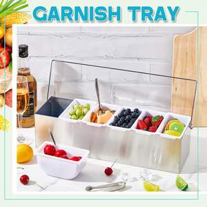 2025 Best Selling Premium Quality Kitchenware Item Fruit Veggie Stainless Steel Condiment Container Compartments Garnish Tray - Product Image 6