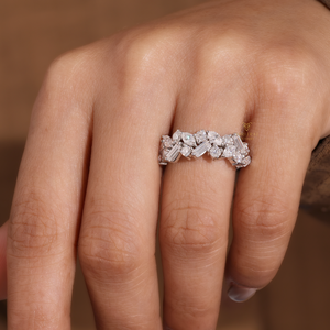 Anillo de Diamantes de Oro de 18K para Mujer, Anillo de Boda, Diamantes Cultivados en Laboratorio HPHT CVD VVS, Diamantes Baguette, Redondos y Marquise, Anillo de Media Eternidad - Product Image 1