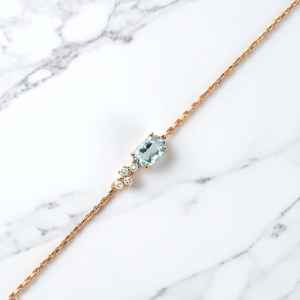 Pulsera Ovalada de Aguamarina Azul, Plata de Ley 925 Certificada, Chapada en Oro Rosa de 14K, Cadena Delicada - Product Image 5