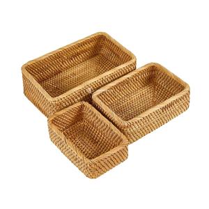 Panier à fruits en rotin naturel, ensemble de plateaux à pain rectangulaires tissés, vaisselle de luxe faite à la main pour la décoration des restaurants et des cafés - Product Image 1