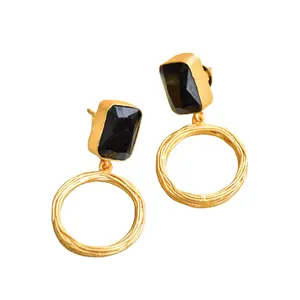 Đen Onyx hình học thả bông tai đá quý handmade trang sức bán buôn Nhà cung cấp Ấn Độ người bán hàng của tuyên bố tối giản đồ trang sức