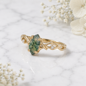 Juego de Anillos de Pareja de Ágata Musgosa Vintage, Inspirado en la Naturaleza, Anillos de Boda de Plata de Ley 925 Maciza, Juego de Anillos de Plata Fina Chapados en Oro - Product Image 3