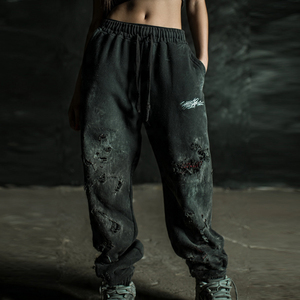 Pantalones de chándal de invierno para mujer con cordón en la cintura, efecto desgastado, de forro polar, estilo jogger, para dormir o de calle - Product Image 2