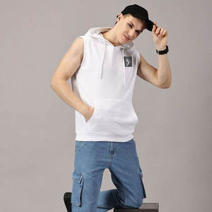Débardeur à capuche sans manches pour homme, en polyester/coton molletonné, respirant, séchage rapide, écologique, brodé - Product Image 3