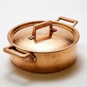 Poêle à frire en cuivre martelé la plus populaire, avec couvercle et deux poignées en laiton, ustensile de cuisson profond pour cuisine gastronomique - Product Image 1