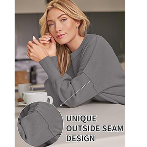 Suéter Oversize de Mujer con Mangas Murciélago, Cuello Redondo, Tejido Acanalado, Holgado, Manga Larga, Abertura Lateral, Color Liso, Estilo Casual para Otoño 2025 - Product Image 4