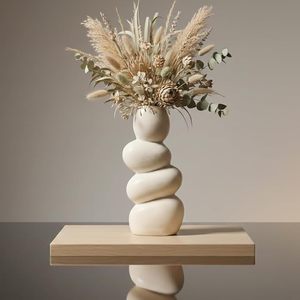 Jarrón Moderno de Cerámica con Diseño de Guijarros, Florero Decorativo con Acabado Mate para Mesa, Centro de Mesa para Sala de Estar o Bodas - Product Image 4