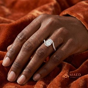 925 Sterling Silver Round Cut Engagement <b>Ring</b> with Wave <b>Split</b> Shank & Pavé Halo | Elegant Bridal Wedding <b>Ring</b> for Women - Product Image 4