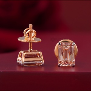 14K Rose Gold 4.07 CT Pink <b>Emerald</b> Cut Lab Grown Diamond <b>Stud</b> Earrings VVS1 Clarity White Yellow 18K Gold Options Available - Product Image 2