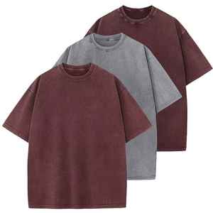 Camiseta de hombre 100% algodón 2026, de manga corta, corte holgado, colores sólidos, tela de punto oversize, lavado ácido, venta al por mayor - Product Image 5