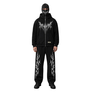 Conjuntos de sudaderas con capucha y cremallera completa OEM con pasamontañas, diseño gótico con serigrafía personalizada, logotipo bordado, ropa urbana al por mayor para hombre - Product Image 1