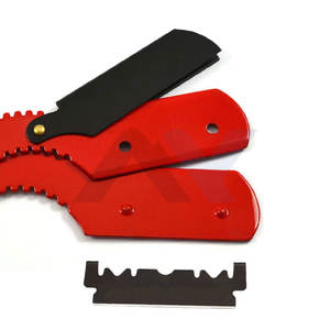 Nouvel Arrivage Rasoirs de Barbier Premium à Lame Double Courbe en Acier Rouge, Rasoirs Shavette Noirs à Verrouillage par Oscillation pour Barbiers et Coiffeurs - Product Image 5