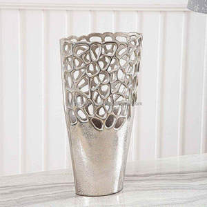 High Quality Modern Design Aluminum <b>Tabletop</b> Vase Antique Silver Finish Eco-Friendly Aftermarket Generic Part for Wedding Decor - Product Image 2